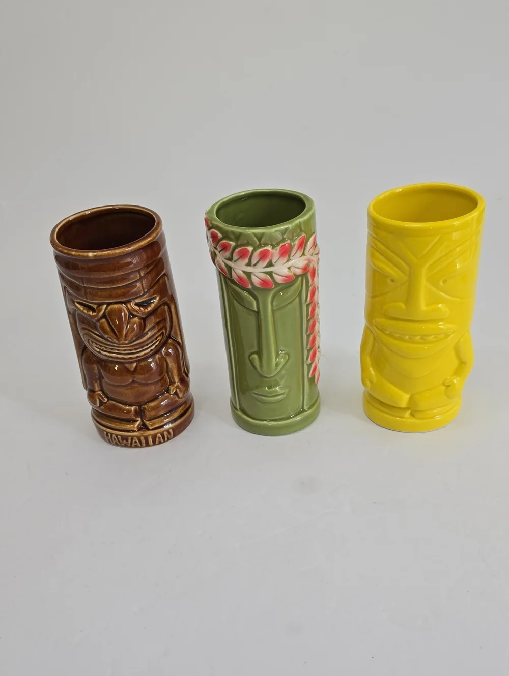 Tiki Novelty Set Of 3 Tiki Porcelain Cups Polynesian Hawaiian Luau